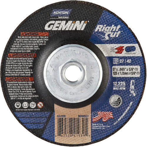 ‎5″ × 0.045″ × 5/8″-11 Gemini Non-Woven Depressed Center Wheel Type 27 24 Grit - Caliber Tooling