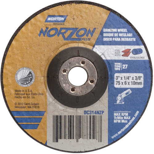 3″ × 1/4″ × 3/8″ NorZon Plus Non-Woven Depressed Center Wheel Type 27 20 Grit - Caliber Tooling