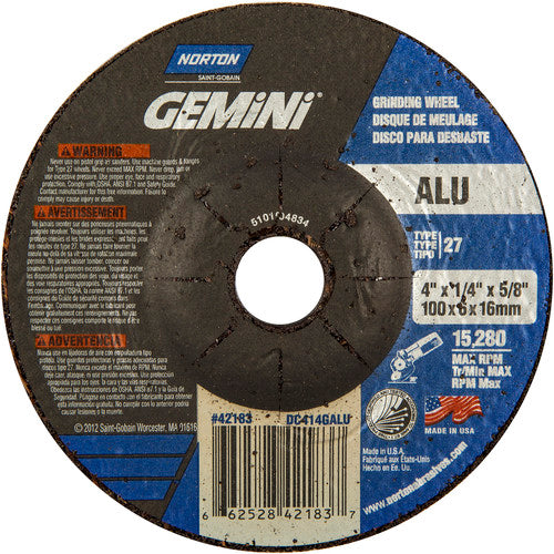 4 × 1/4 × 5/8″ Gemini ALU Grinding Wheel A 46 Q BDA Type 27 - Caliber Tooling