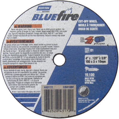 4″ × 1/8″ × 3/8″ BlueFire Small Diameter Cut-Off Wheel Type 01 Straight - Caliber Tooling