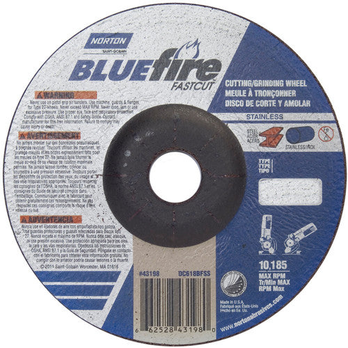 6″ × 1/8″ × 7/8″ BlueFire Non-Woven Depressed Center Wheel Type 27 Zirconia Alumina / Aluminum Oxide - Caliber Tooling