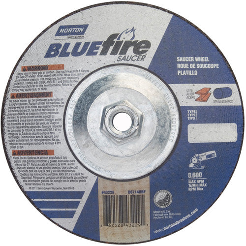 7″ × 1/4″ × 5/8″ BlueFire Non-Woven Depressed Center Wheel Type 28 Saucer - Caliber Tooling