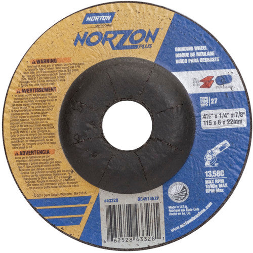 ‎4-1/2″ × 1/4″ × 7/8″ NorZon Plus Non-Woven Depressed Center Wheel Type 27 - Caliber Tooling