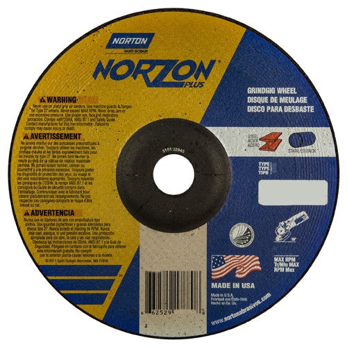 7″ × 1/4″ × 7/8″ NorZon Plus Non-Woven Depressed Center Wheel Type 27 - Caliber Tooling