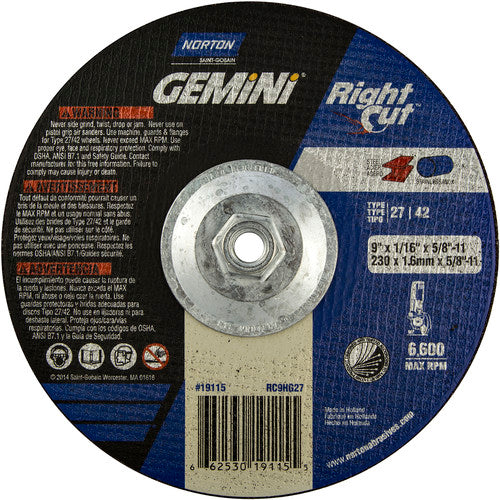 9″ × 0.060″ × 5/8″ Gemini Non-Woven Depressed Center Wheel Type 27 - Caliber Tooling