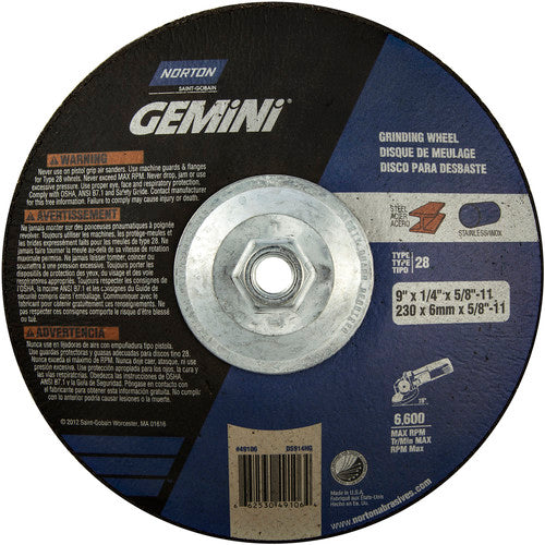 9″ × 1/4″ × 5/8″ Gemini Non-Woven Depressed Center Wheel Type 28 Saucer - Caliber Tooling