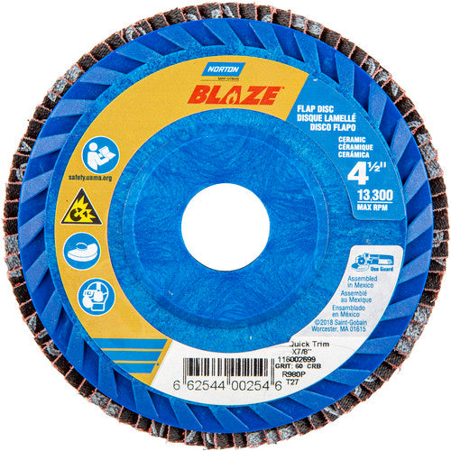 ‎4-1/2 × 7/8″ Blaze Plastic Flat Flap Disc Type 27 60 Grit R980P Premium Ceramic Alumina - Caliber Tooling