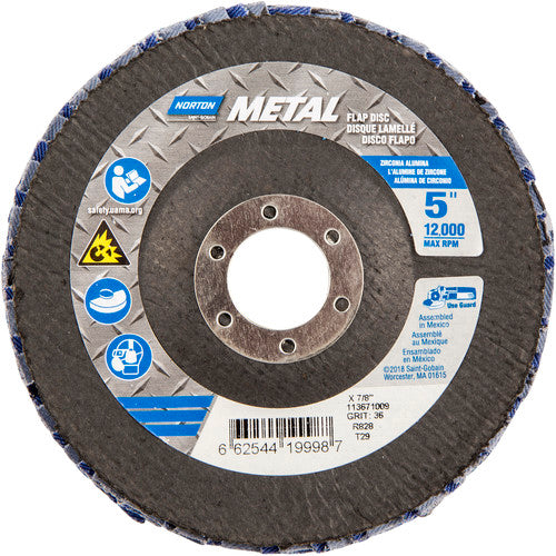 5″ × 1/4″ × 7/8″ Metal Flap Disc Type 29 Conical 36 Grit Zirconia Alumina - Caliber Tooling