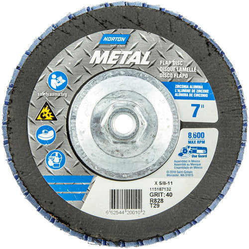 ‎7 × 5/8 - 11″ Metal Fiberglass Conical Flap Disc Type 29 P40 Grit R828 Zirconia Alumina - Caliber Tooling