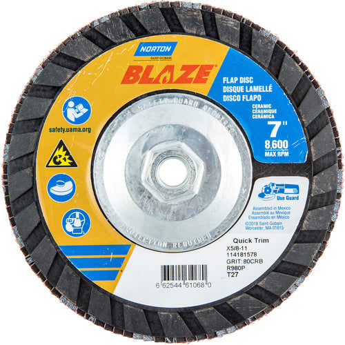 7″ × 1/4″ × 5/8″ SG Blaze R980P Flap Disc Type 27 Flat 80 Grit - Caliber Tooling