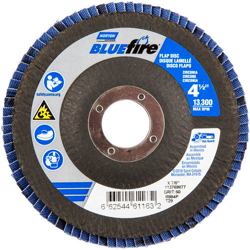 ‎4-1/2 × 7/8″ BlueFire Fiberglass Conical Flap Disc Type 29 P60 Grit R884P Ceramic Alumina - Caliber Tooling