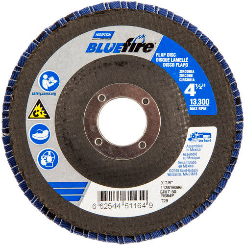 ‎4-1/2 × 7/8″ BlueFire Fiberglass Conical Flap Disc Type 29 P80 Grit R884P Ceramic Alumina - Caliber Tooling