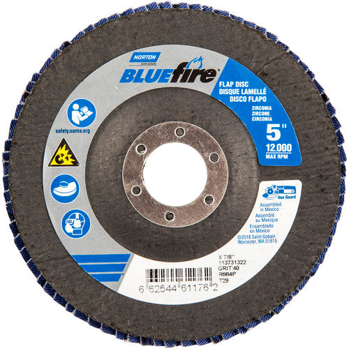 5 × 7/8″ BlueFire Fiberglass Conical Flap Disc Type 29 P40 Grit R884P Zirconia Alumina - Caliber Tooling