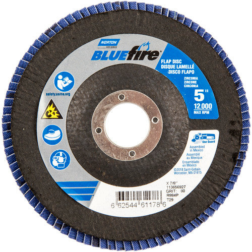 5 × 7/8″ BlueFire Fiberglass Conical Flap Disc Type 29 P80 Grit R884P Zirconia Alumina - Caliber Tooling