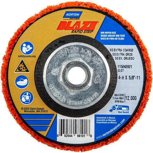 ‎4-1/2 × 5/8 - 11″ Bear-Tex Blaze Rapid Strip Non-Woven Depressed Center Disc Ceramic Alumina Extra Coarse Grit Type 27 - Caliber Tooling