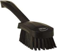 Vikan - 1.3" Bristle Length, Polyester Scrub Brush - 4-1/4" Long x 2-3/4" Wide Head, 10" OAL, Black, Polypropylene Block - Caliber Tooling