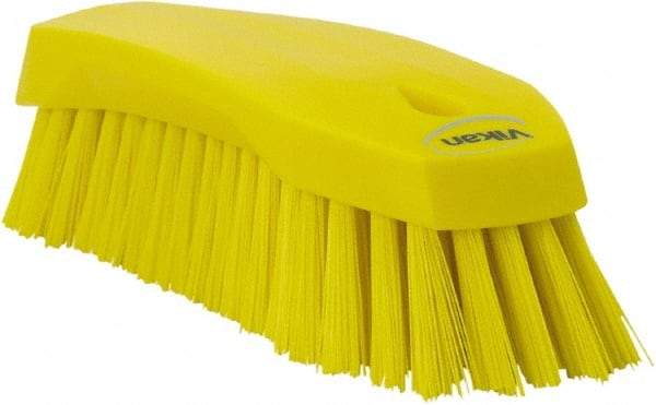 Vikan - 1.3" Bristle Length, Polyester Utility Scrub Brush - 7" Long x 3" Wide Head, 8" OAL, Yellow, Polypropylene Block - Caliber Tooling