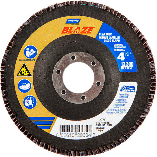 ‎4-1/2″ × 1/4″ × 7/8″ SG Blaze R980P Flap Disc Type 27 Flat 80 Grit - Caliber Tooling