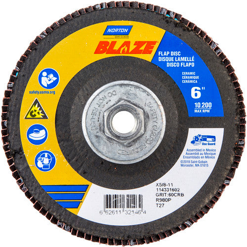 ‎6″ × 5/8″-11 60 Grit Type 27 Blaze Flap Disc - Caliber Tooling