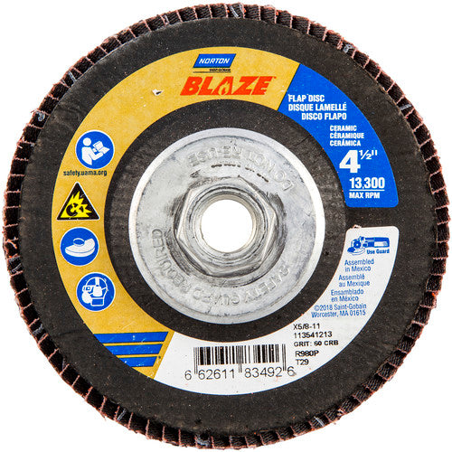 ‎4-1/2 × 5/8 - 11″ Blaze Fiberglass Conical Flap Disc Type 29 60 Grit R980P Premium Ceramic Alumina - Caliber Tooling