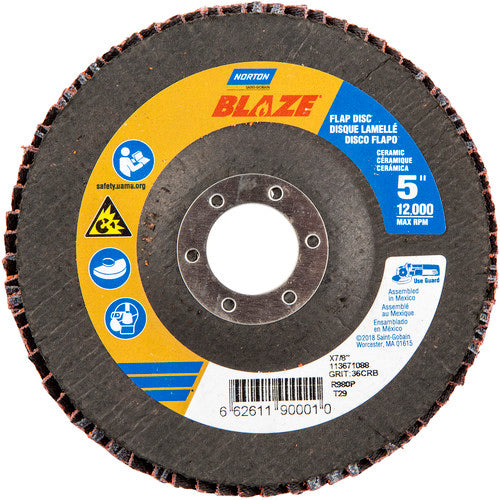 5 × 7/8″ Blaze Fiberglass Conical Flap Disc Type 29 36 Grit R980P Premium Ceramic Alumina - Caliber Tooling