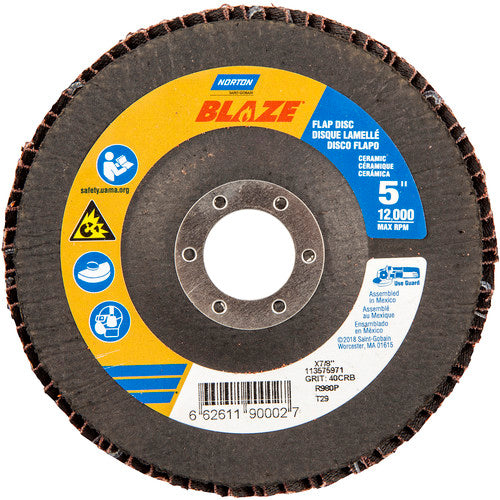 5 × 7/8″ Blaze Fiberglass Conical Flap Disc Type 29 40 Grit R980P Premium Ceramic Alumina - Caliber Tooling