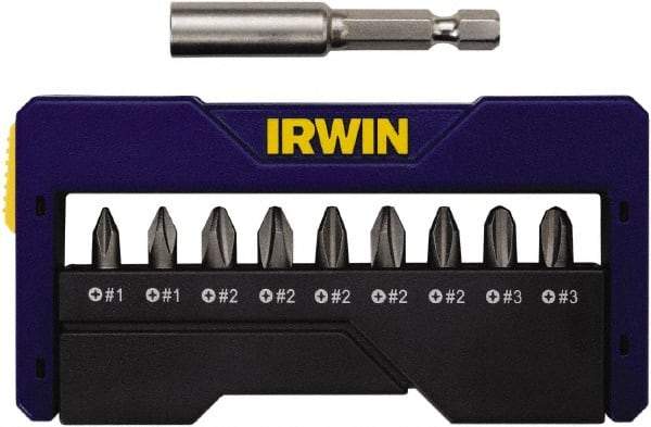 Irwin - 10 Piece, 1/4" Drive Screwdriver Insert Bit Set - #1 to #3 Phillips, 0.05 to 1/4" Hex, 1.27 to 10mm Hex - Caliber Tooling