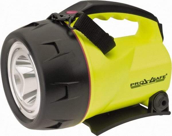 PRO-SAFE - White LED Bulb, Spotlight/Lantern Flashlight - Black, Yellow Plastic Body, 4 D Batteries Not Included - Caliber Tooling