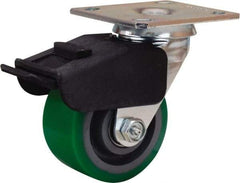 Hamilton - 4" Diam x 2" Wide x 5-5/8" OAH Top Plate Mount Swivel Caster with Brake - Polyurethane Mold onto Cast Iron Center, 750 Lb Capacity, Precision Ball Bearing, 4 x 4-1/2" Plate - Caliber Tooling