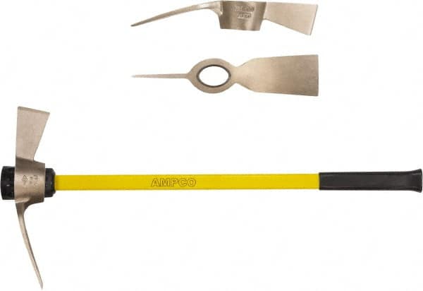 Ampco - 5 Lb Head Nonsparking Mattock - 36-1/4" OAL, 16" Long Blade, Fiberglass Straight Handle - Caliber Tooling