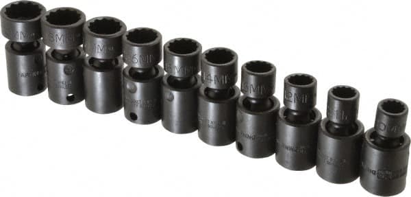 Proto - 10 Piece 3/8" Drive Standard Impact Socket Set - 12 Points, 10 to 19mm, Metric Measurement Standard - Caliber Tooling