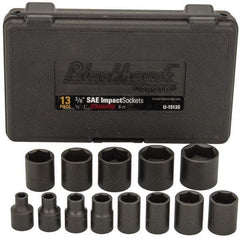 Blackhawk by Proto - 13 Piece 3/8" Drive Black Finish Impact Socket Set - 6 Points, 1/4" to 1" Range, Inch Measurement Standard - Caliber Tooling