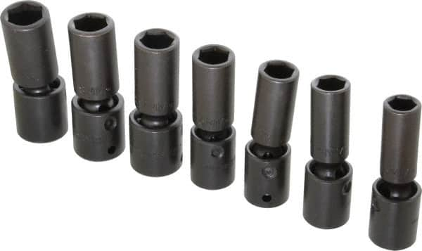 Proto - 7 Piece 1/2" Drive Deep Impact Socket Set - 6 Points, 13 to 19mm, Metric Measurement Standard - Caliber Tooling