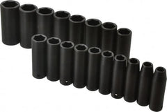 Proto - 18 Piece 1/2" Drive Black Finish Deep Well Impact Socket Set - 6 Points, 10mm to 27mm Range, Metric Measurement Standard - Caliber Tooling