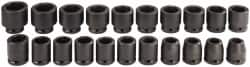 Proto - 21 Piece 3/4" Drive Black Finish Impact Socket Set - 6 Points, 19mm to 41mm Range, Metric Measurement Standard - Caliber Tooling