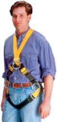 Miller - 400 Lb Capacity, Size Universal, Full Body Construction Safety Harness - Polyester, Mating Leg Strap, Mating Chest Strap, Yellow/Black - Caliber Tooling