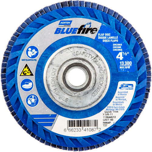 ‎4-1/2 × 5/8 - 11″ BlueFire Plastic Flat Flap Disc Type 27 P60 Grit R884V1 Zirconia Alumina - Caliber Tooling