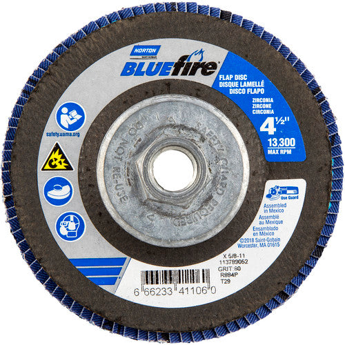 ‎4-1/2 × 5/8 - 11″ BlueFire Fiberglass Conical Flap Disc Type 29 P80 Grit R884V1 Zirconia Alumina - Caliber Tooling