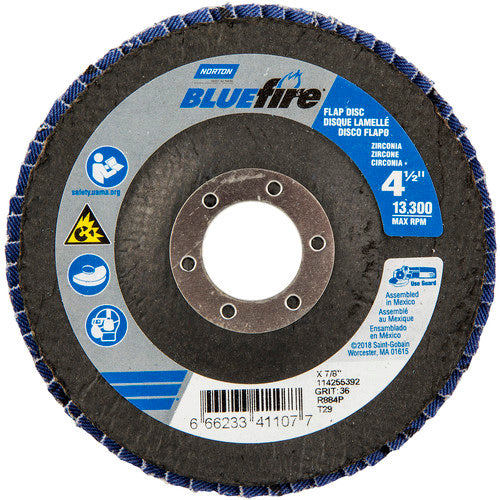 ‎4-1/2 × 7/8″ BlueFire Fiberglass Conical Flap Disc Type 29 P36 Grit R884V1 Zirconia Alumina - Caliber Tooling