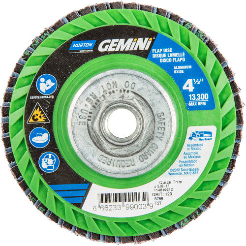 ‎4-1/2 × 5/8 - 11″ Gemini Plastic Flat Flap Disc Type 27 P120 Grit R766 Zirconia Alumina - Caliber Tooling