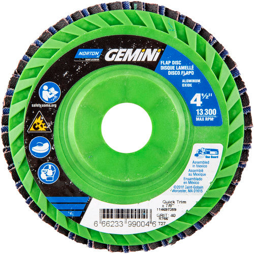 ‎4-1/2 × 7/8″ Gemini Plastic Flat Flap Disc Type 27 P40 Grit R766 Zirconia Alumina - Caliber Tooling