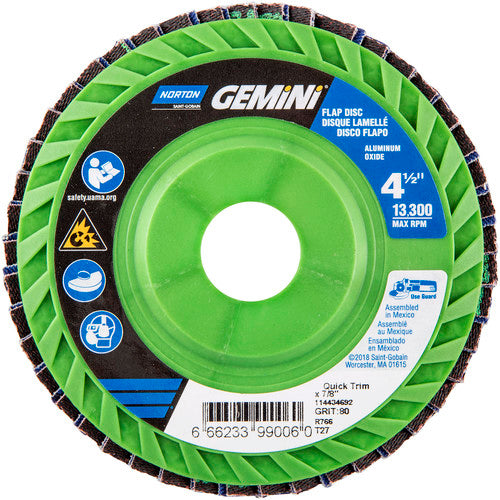 ‎4-1/2 × 7/8″ Gemini Plastic Flat Flap Disc Type 27 P80 Grit R766 Zirconia Alumina - Caliber Tooling