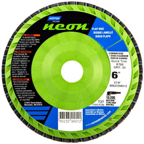 6″ × 7/8″ Flap Disc Neon Quick Trim Type 27- Plastic Plate 40 Grit - Caliber Tooling