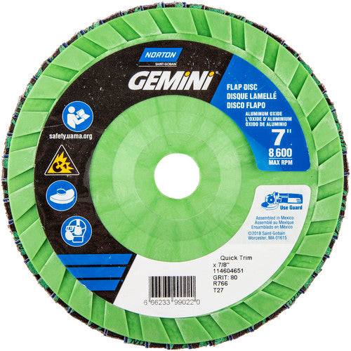 7 × 7/8″ Gemini Plastic Flat Flap Disc Type 27 P80 Grit R766 Zirconia Alumina - Caliber Tooling