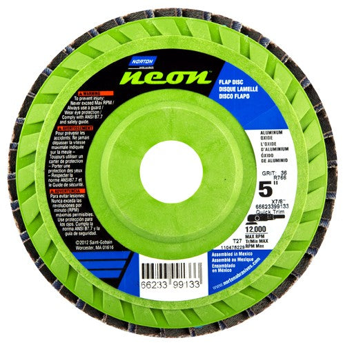 5″ × 1/4″ × 7/8″ Neon R766 Flap Disc Type 27 Flat 40 Grit - Caliber Tooling