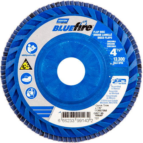 ‎4-1/2 × 7/8″ BlueFire Plastic Flat Flap Disc Type 27 P80 Grit R884P Ceramic Alumina - Caliber Tooling