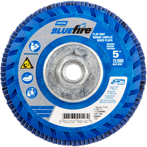 ‎5 × 5/8 - 11″ BlueFire Plastic Flat Flap Disc Type 27 P80 Grit R884P Zirconia Alumina - Caliber Tooling