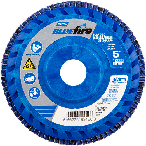 5 × 7/8″ BlueFire Plastic Flat Flap Disc Type 27 P60 Grit R884P Zirconia Alumina - Caliber Tooling