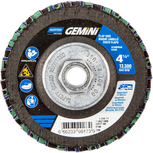 ‎4-1/2 × 5/8 - 11″ Gemini Fiberglass Conical Flap Disc Type 29 P80 Grit R766 Zirconia Alumina - Caliber Tooling