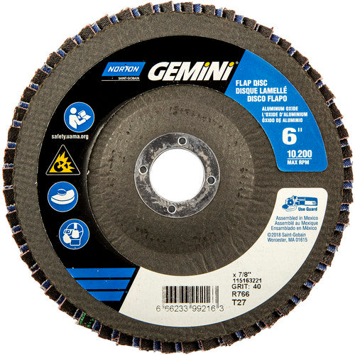 6 × 7/8″ Gemini Fiberglass HD Flat Flap Disc Type 27 P40 Grit R766 Zirconia Alumina - Caliber Tooling